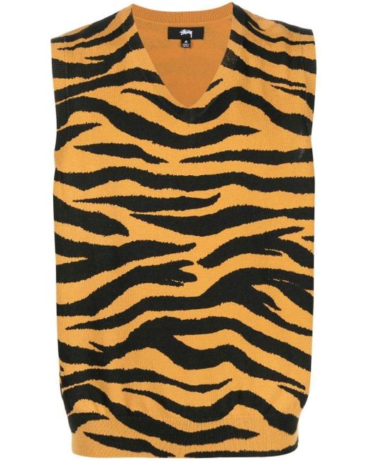 Stussy Cotton Tiger-print Sleeveless Top in Orange (Yellow) for Men | Lyst
