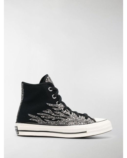 Converse Canvas Glitter Flame Chuck Taylor All-star Sneakers in Black | Lyst