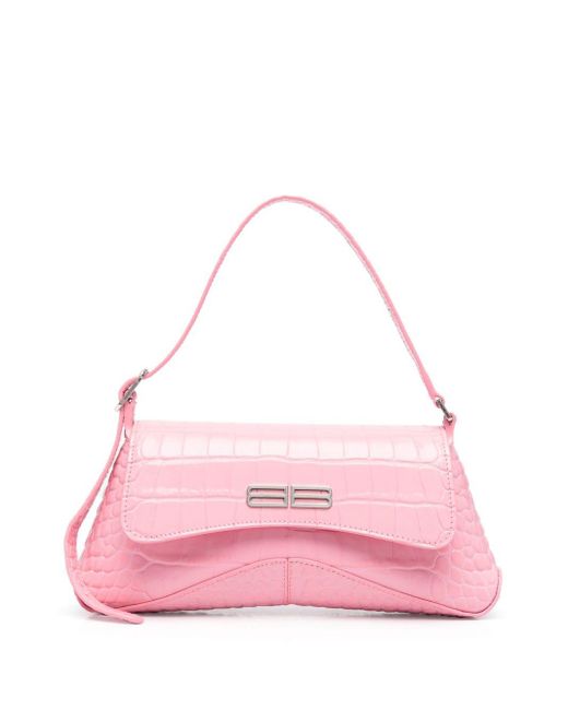Balenciaga Xx Flap Crocodile Embossed Leather Shoulder Bag in Pink