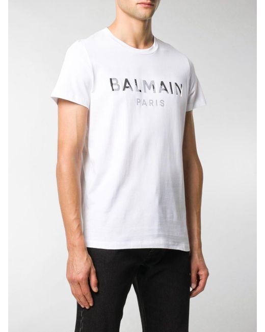 Balmain Cotton Logo Print T-shirt in White for Men - Lyst