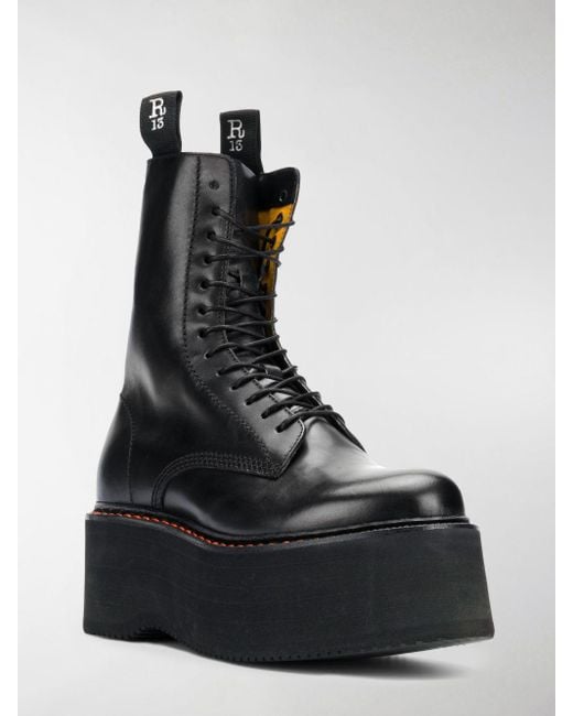 R13 Black Double Stack Laceup Leather Boots Lyst