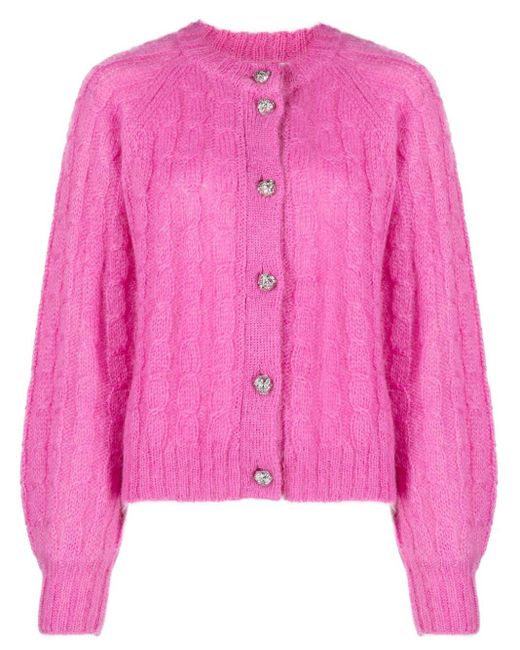 Ganni Wool Cable-knit Cardigan in Pink | Lyst