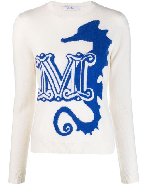 Max Mara Intarsia-logo Knit Jumper in Blue | Lyst