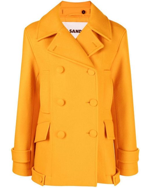 Jil Sander Double-breasted Button-fastening Coat in Yellow | Lyst UK