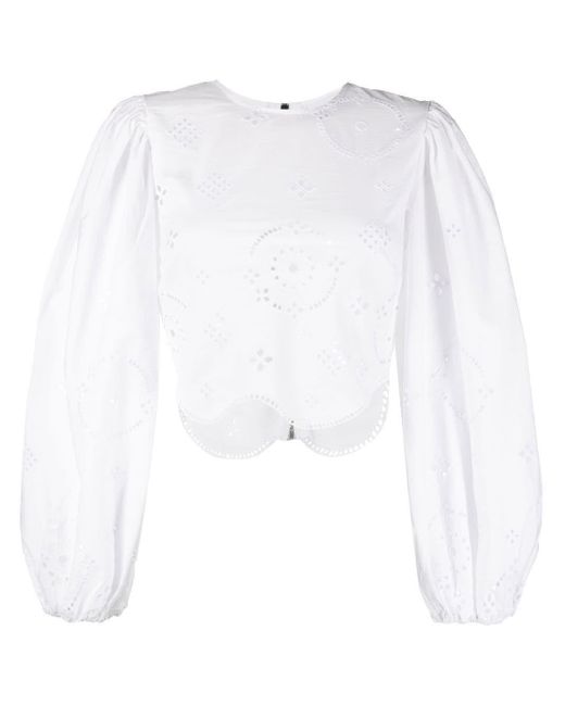 Ganni Cotton Broderie Anglaise Cropped Blouse in White | Lyst