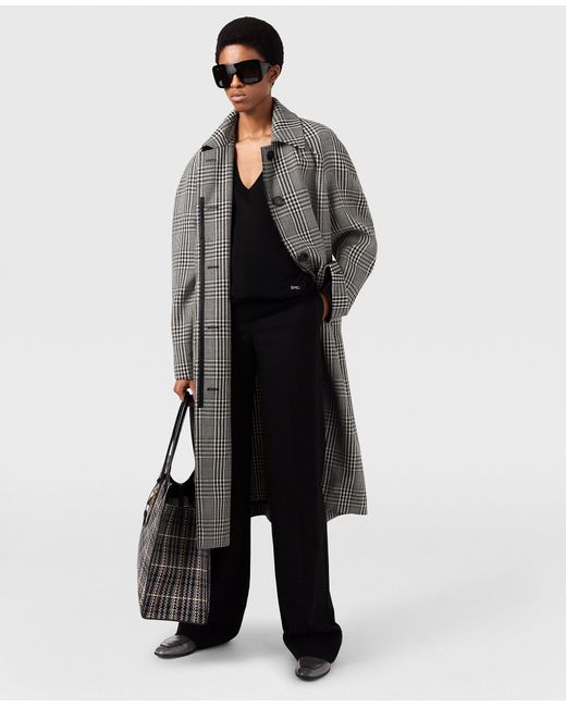 Stella McCartney Gray Checked Belted Wool Coat