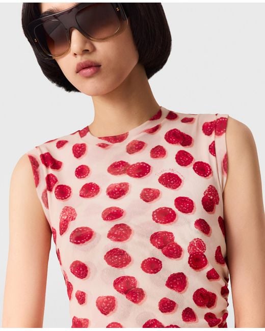 Stella McCartney White Raspberry Print Mesh Mini Dress