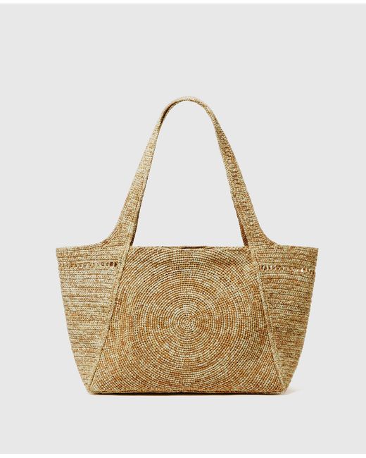 Stella McCartney Metallic Logo Small Crochet Raffia Tote Bag
