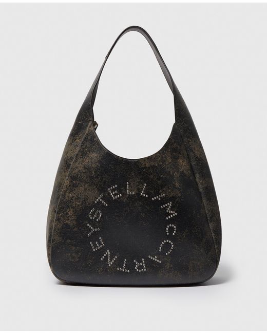 Stella McCartney Black Logo Slouchy Aged Large Hobo Bag