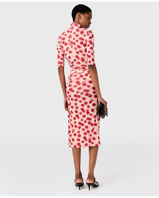 Stella McCartney Red Raspberry Print High-neck Mesh Top