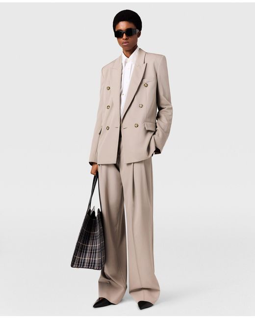 Stella McCartney Natural Pleated Straight Wool Trousers