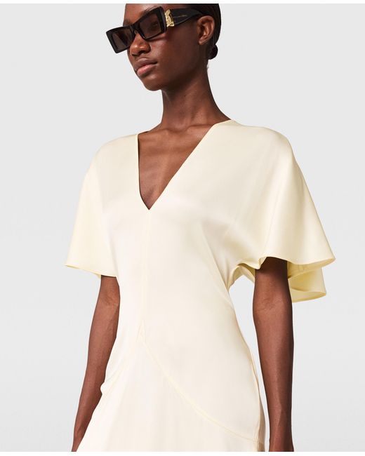 Stella McCartney Natural V-Neck Short-Sleeve Satin Midi Dress