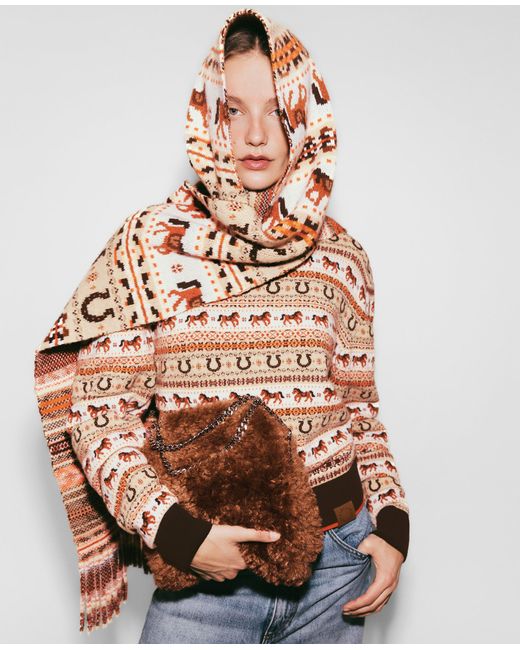 Stella McCartney White Fair Isle Wool Scarf