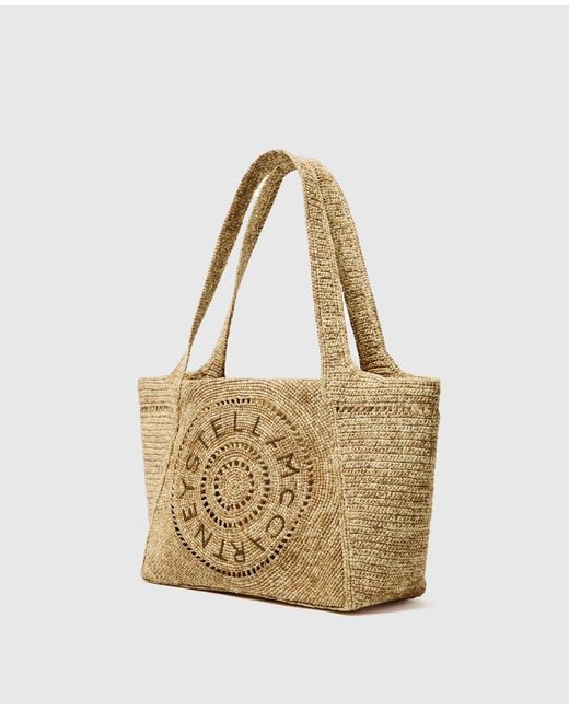 Stella McCartney Metallic Logo Small Crochet Raffia Tote Bag