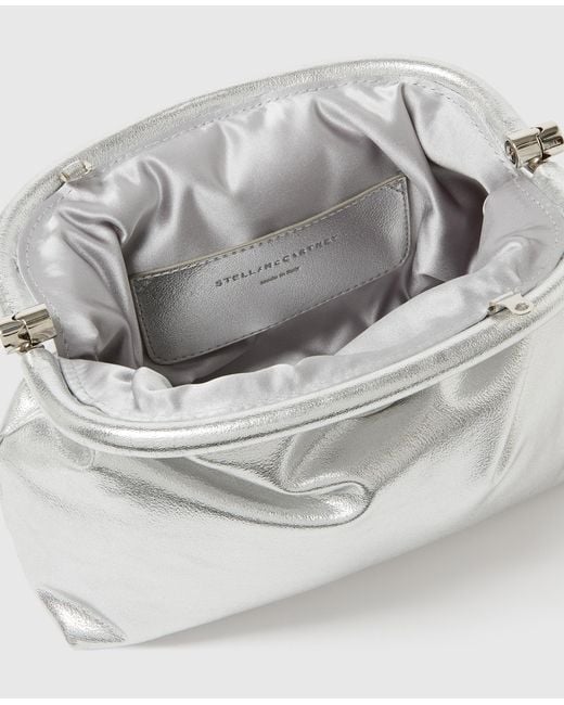 Stella McCartney White Falabella Padded Metallic Soft Clutch With Chain
