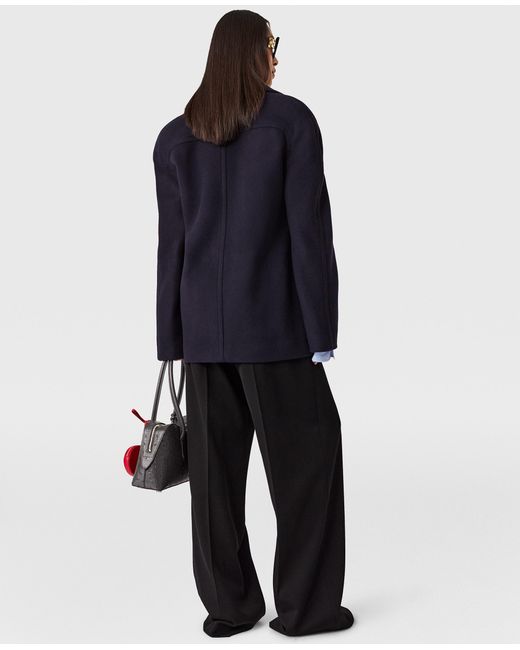 Stella McCartney Blue Tie-Belt Cropped Peacoat Jacket