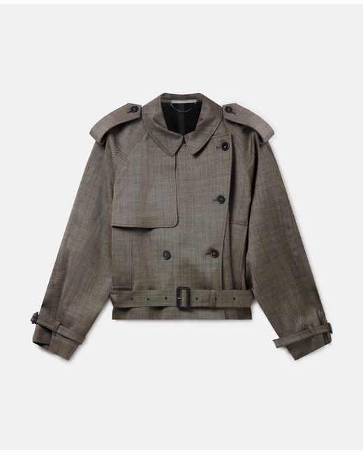 Stella McCartney Brown Cropped Checked Wool Trench Jacket