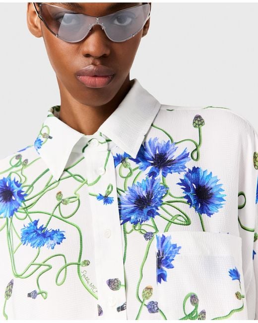 Stella McCartney Blue Floral Print Hammered Overshirt