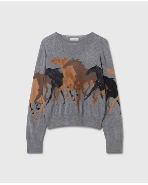 Stella McCartney Gray Racing Horses Knit Jumper