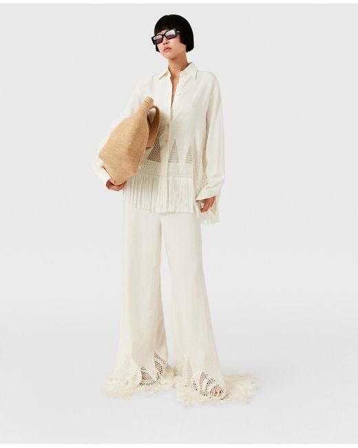 Stella McCartney White Open-knit Fringe Wide-leg Trousers