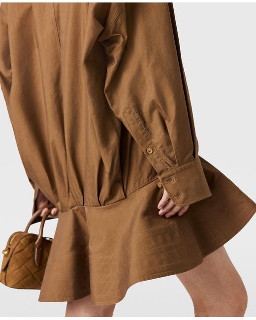 Stella McCartney Brown Washed Cotton Peplum Shirt Dress