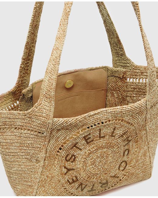 Stella McCartney Metallic Logo Small Crochet Raffia Tote Bag