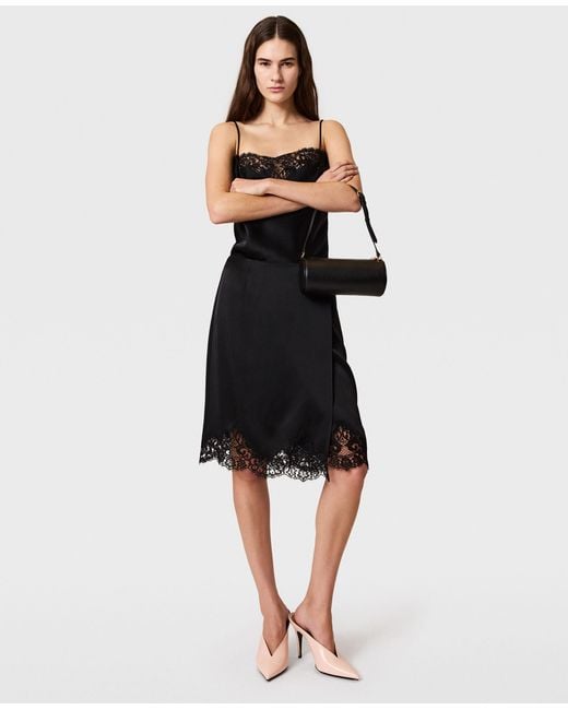 Stella McCartney Black Lace Satin Midi Skirt