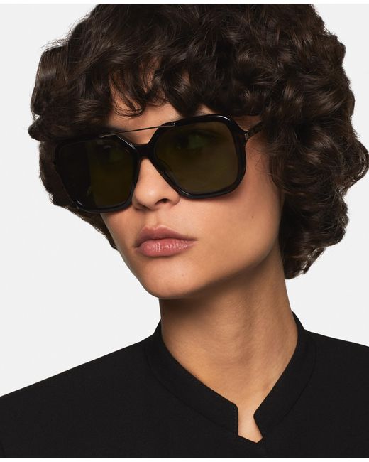 Stella McCartney Black Oversized Square Metal Bar Sunglasses