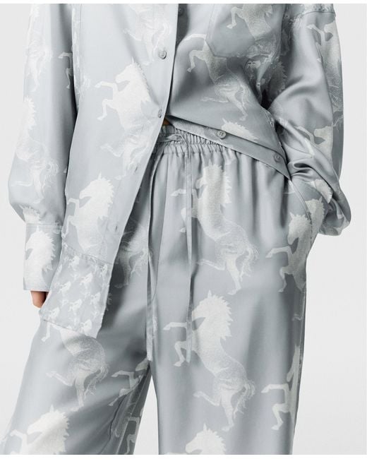 Stella McCartney Multicolor Horse Print Silk Wide-leg Pants