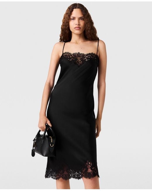 Stella McCartney Black Sleeveless Lace Satin Midi Dress