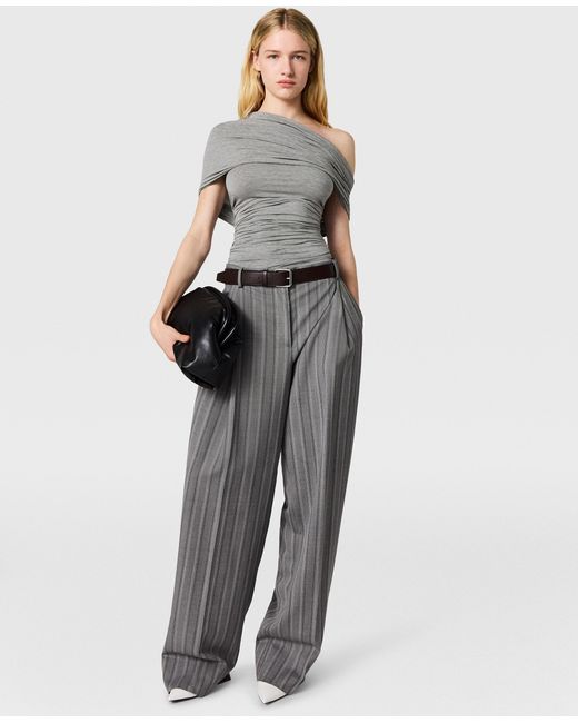 Stella McCartney Gray One Shoulder Twisted Wrap Top