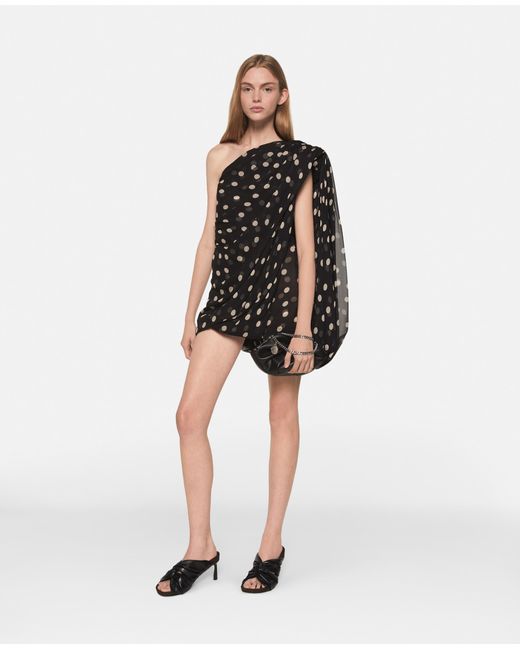 Stella McCartney Black Asymmetric Polka Dot Silk Mini Dress