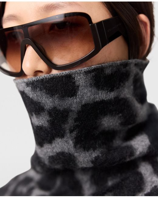 Stella McCartney Black Leopard Jacquard Turtleneck Sweater