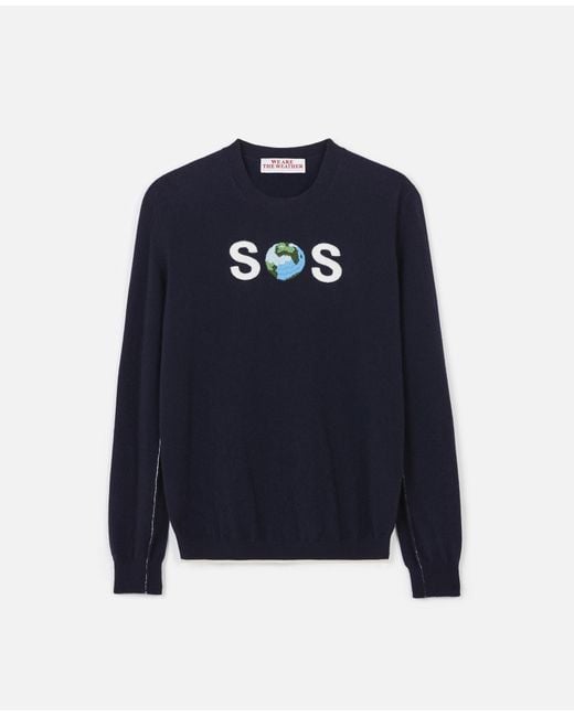 Stella McCartney Blue Sos Embroidered Cashmere And Wool-blend Sweater
