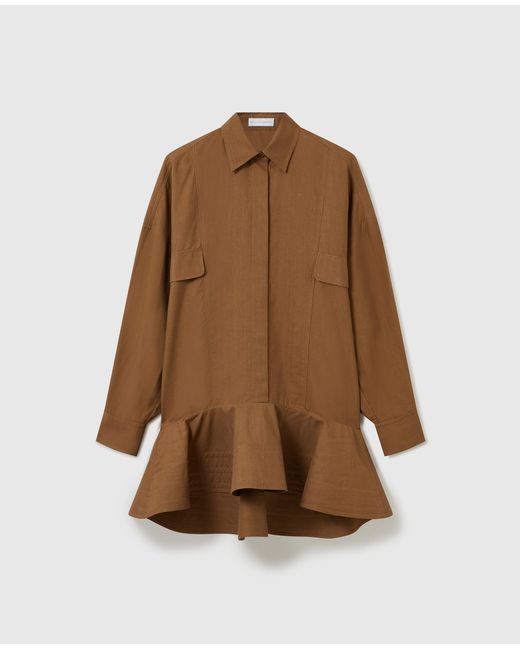 Stella McCartney Brown Washed Cotton Peplum Shirt Dress