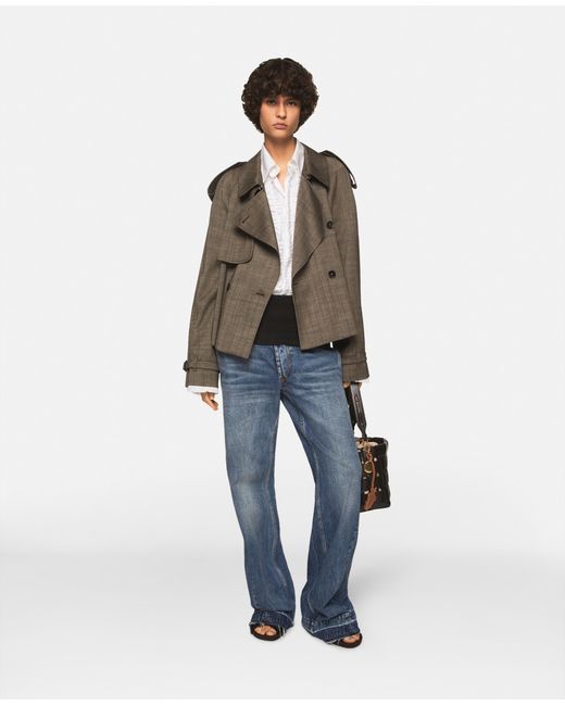 Stella McCartney Brown Cropped Checked Wool Trench Jacket