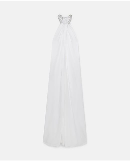 Stella McCartney White Crystal Halterneck Satin Maxi Dress, , Pure