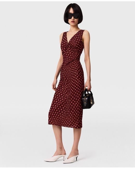 Stella McCartney Red Polka Dot Mesh V-neck Midi Dress