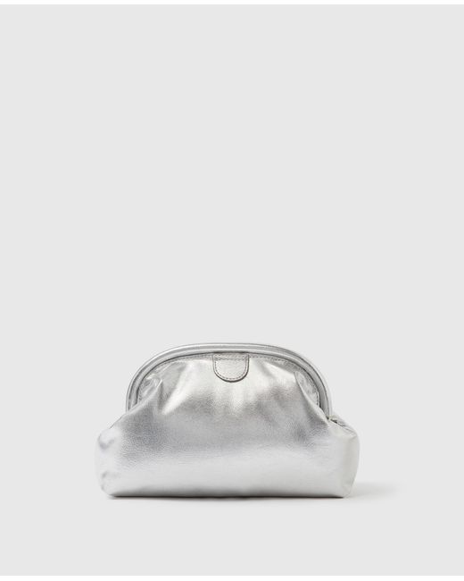 Stella McCartney White Falabella Padded Metallic Soft Clutch With Chain