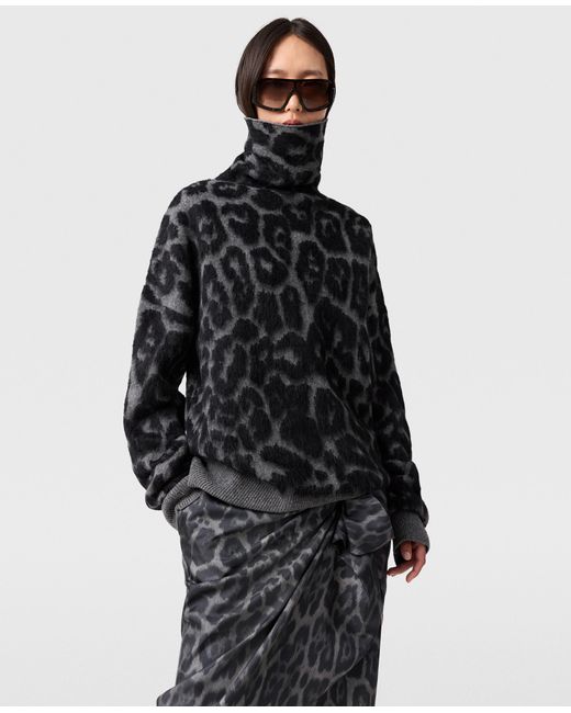 Stella McCartney Black Leopard Jacquard Turtleneck Sweater