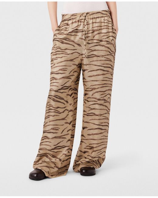 Stella McCartney Natural Tiger Print High-rise Wide-leg Trousers