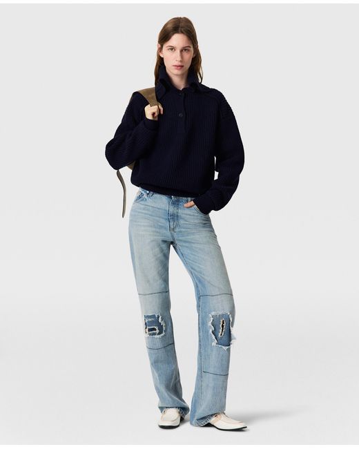 Stella McCartney Blue Distressed Patch Straight Jeans