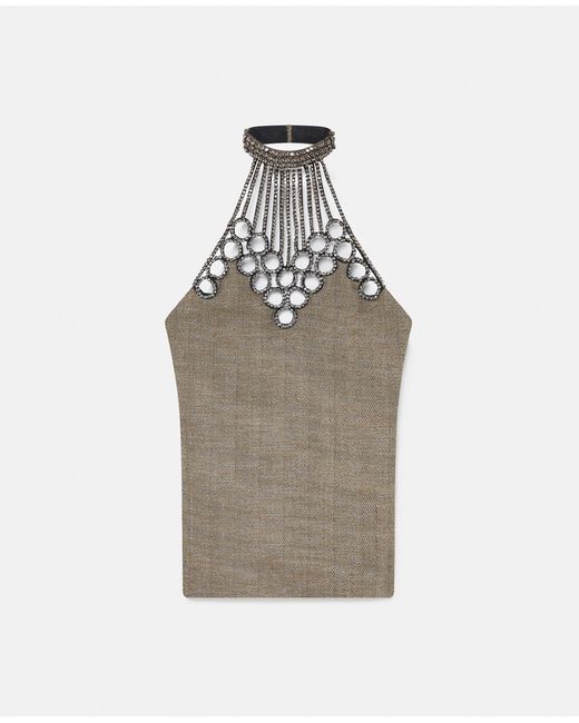 Stella McCartney Natural Crystal Halterneck Tweed Mini Dress