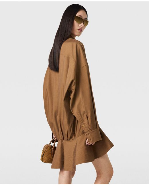 Stella McCartney Brown Washed Cotton Peplum Shirt Dress