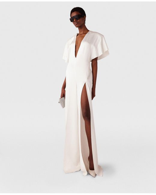 Stella McCartney White Plunge Neck Leg-slit Jumpsuit