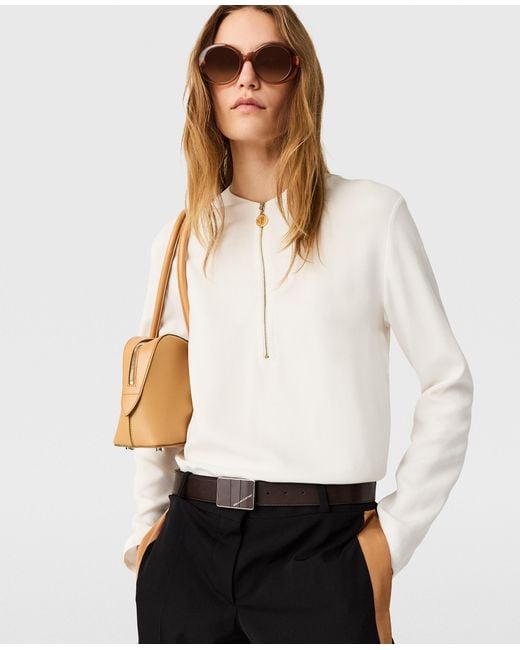 Stella McCartney Natural Arlesa Double Split Hem Zip Blouse