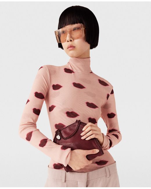 Stella McCartney Pink Long-Sleeve Lips Print Turtleneck Top, , Dusty And