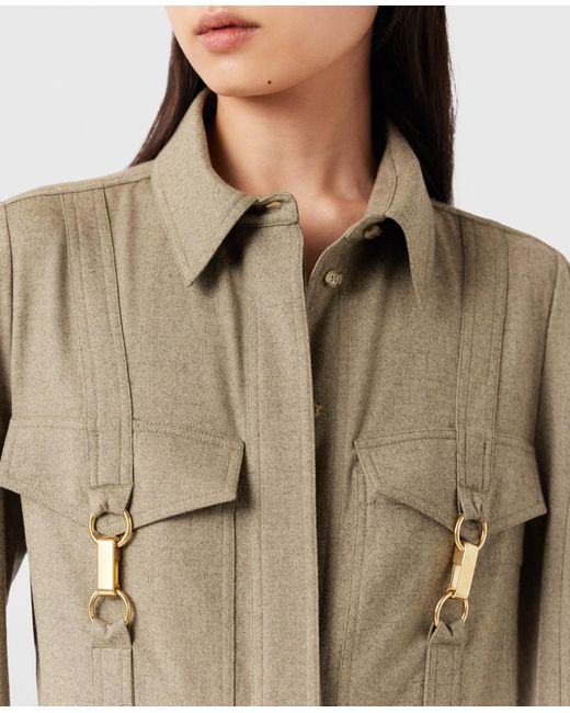 Stella McCartney Natural Clasp-Embellished Wool Shirt, , Light Moss