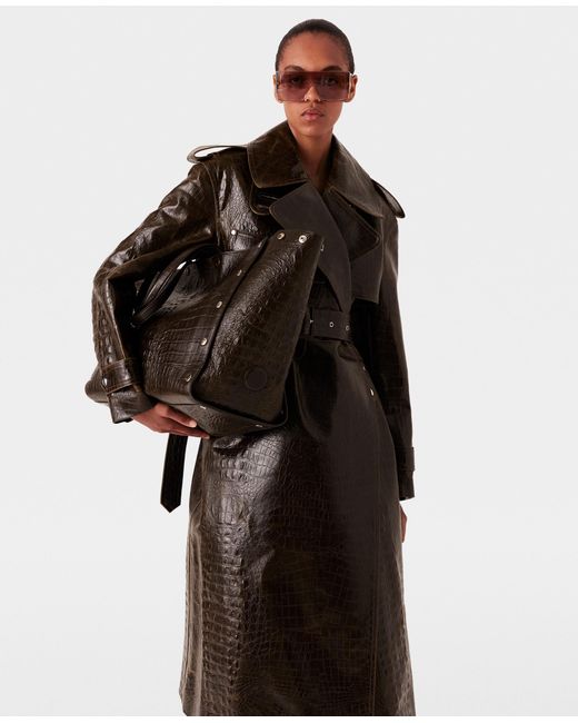 Stella McCartney Brown Crocodile Embossed Trench Coat