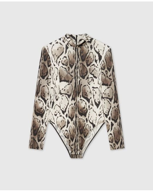 Stella McCartney White Cloud Leopard High-Neck Bodysuit